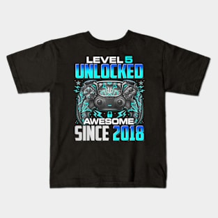 Level 5 Unlocked Awesome Since 2018 5Th Birthday Gaming Kids T-Shirt